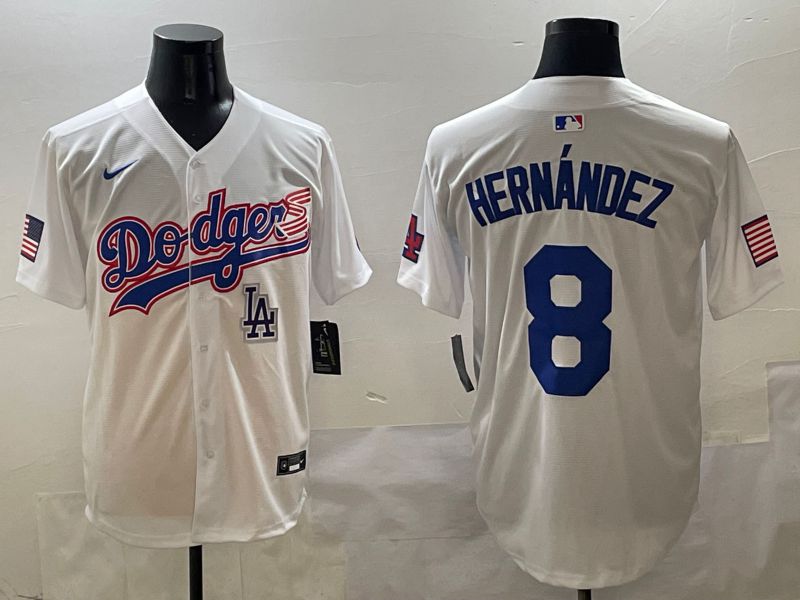 Men Los Angeles Dodgers 8 Hernandez White Second generation Joint Name Nike 2025 MLB Jersey style 9